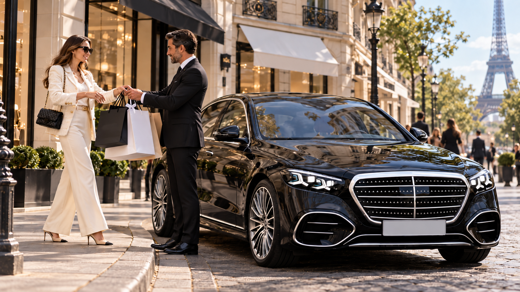 Chauffeur privé à l’heure avec Mercedes Classe S pour une journée shopping à Paris