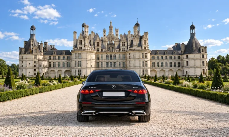 Mercedes Classe S devant un château de la Loire lors d’une excursion privée au départ de Paris