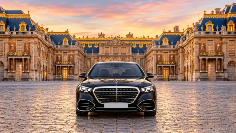 Mercedes Classe S devant le château de Versailles lors d’une excursion privée au départ de Paris