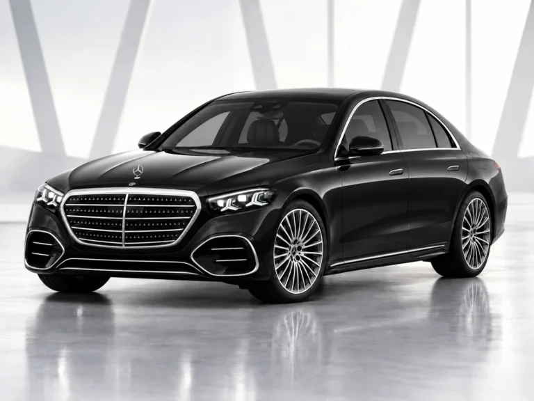 Mercedes Classe S – Vue avant Mercedes Classe S noire vue avant, véhicule avec chauffeur privé