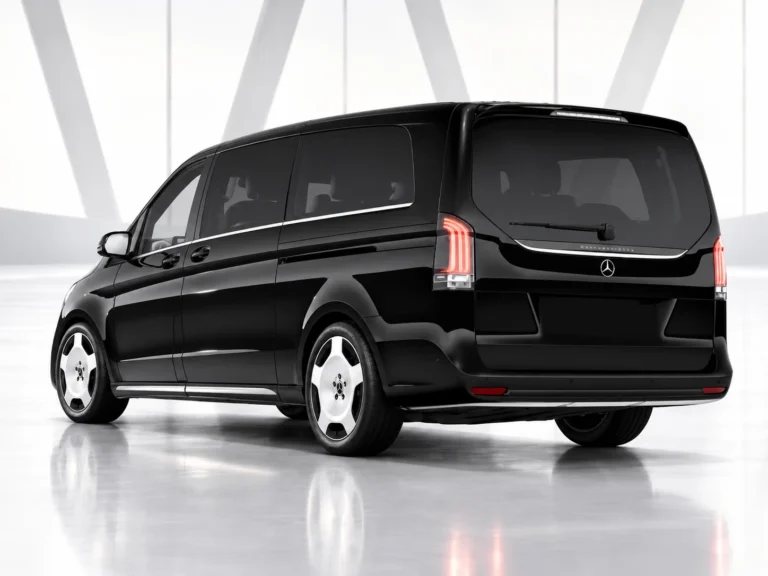 Mercedes Classe V – Vue arrière Mercedes Classe V noire vue arrière, van avec chauffeur privé