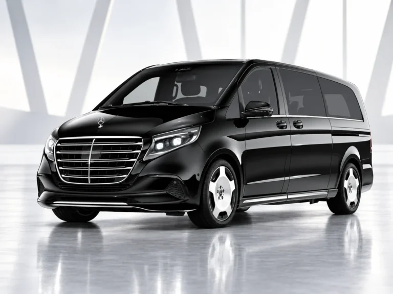 Mercedes Classe V – Vue avant Mercedes Classe V noire vue avant, van avec chauffeur privé